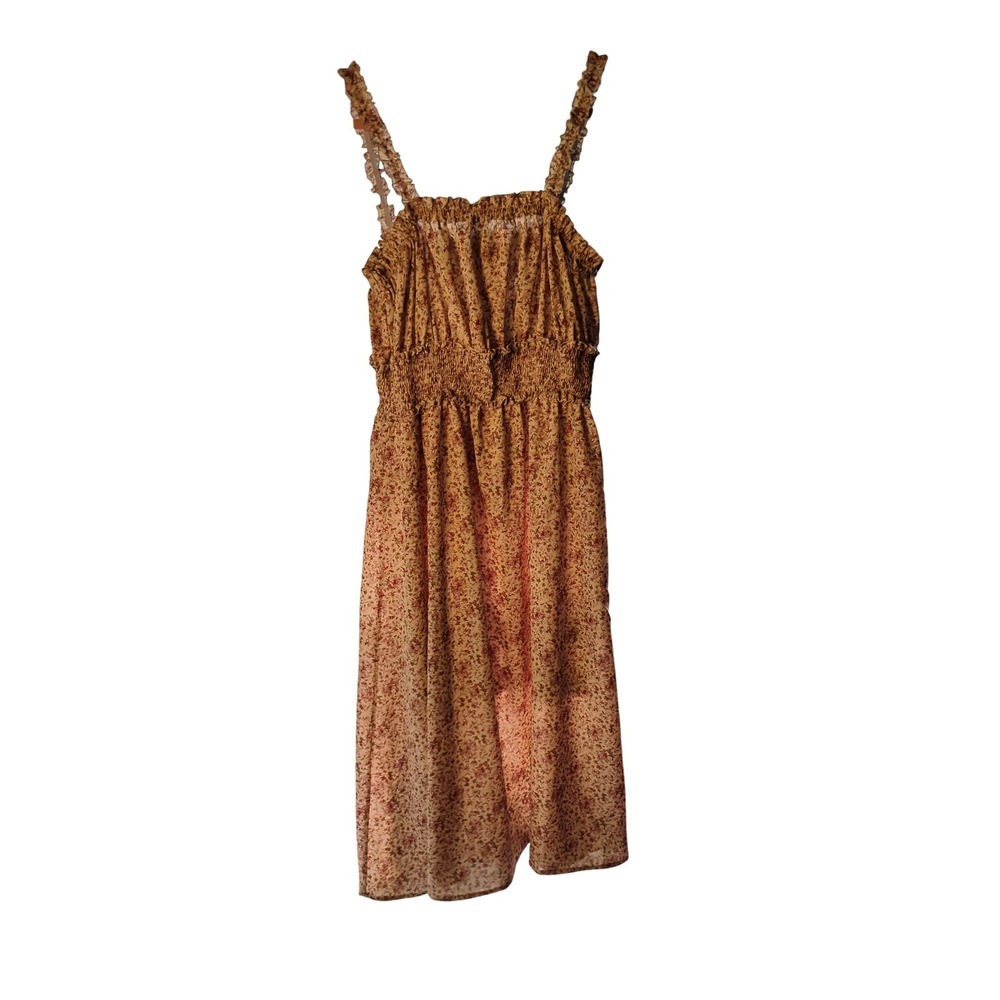 She+Sky Women's Floral Print‎ Sleeveless Ruffle Strap Smocked Midi Dress, Size L
